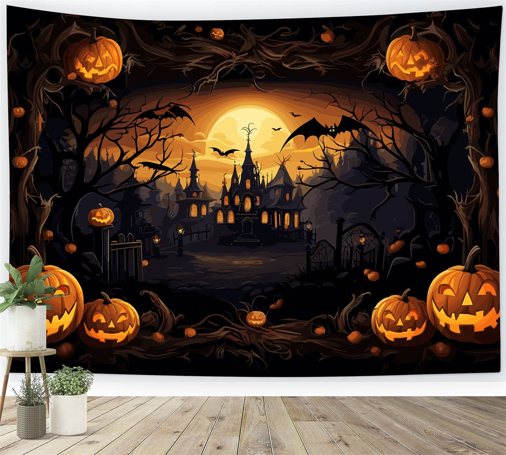 Spooky Castle and Pumpkins Halloween Backdrop BRP8-164