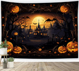 Spooky Castle and Pumpkins Halloween Backdrop BRP8-164