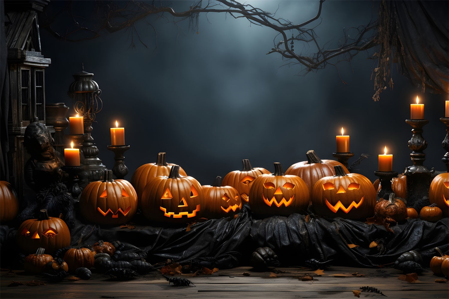 Halloween Eve Carved Pumpkins Candlelight Backdrop BRP8-166