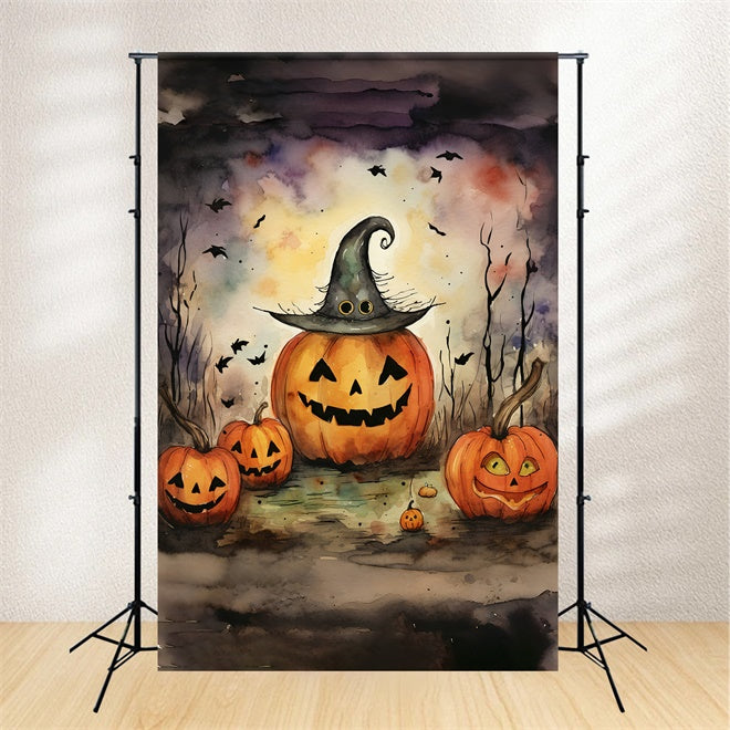 Halloween Witch Hat and Pumpkin Faces Backdrop BRP8-167