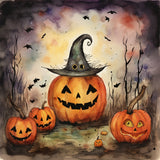 Halloween Witch Hat and Pumpkin Faces Backdrop BRP8-167