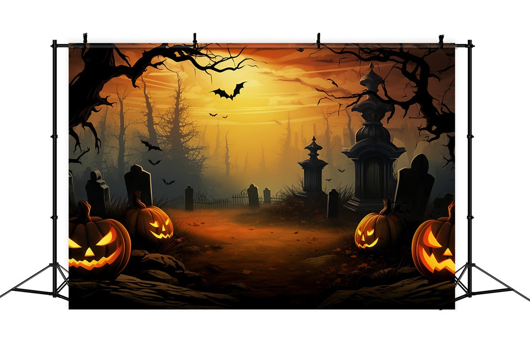 Mysterious Tombstones and Glowing Pumpkins Halloween Backdrop BRP8-168