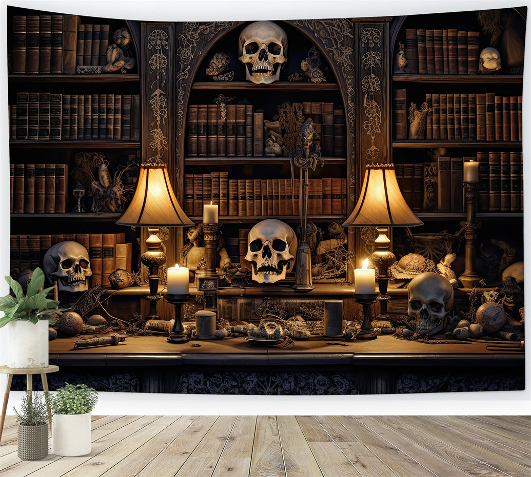 Vintage Skull Library and Lamps Halloween Backdrop BRP8-169