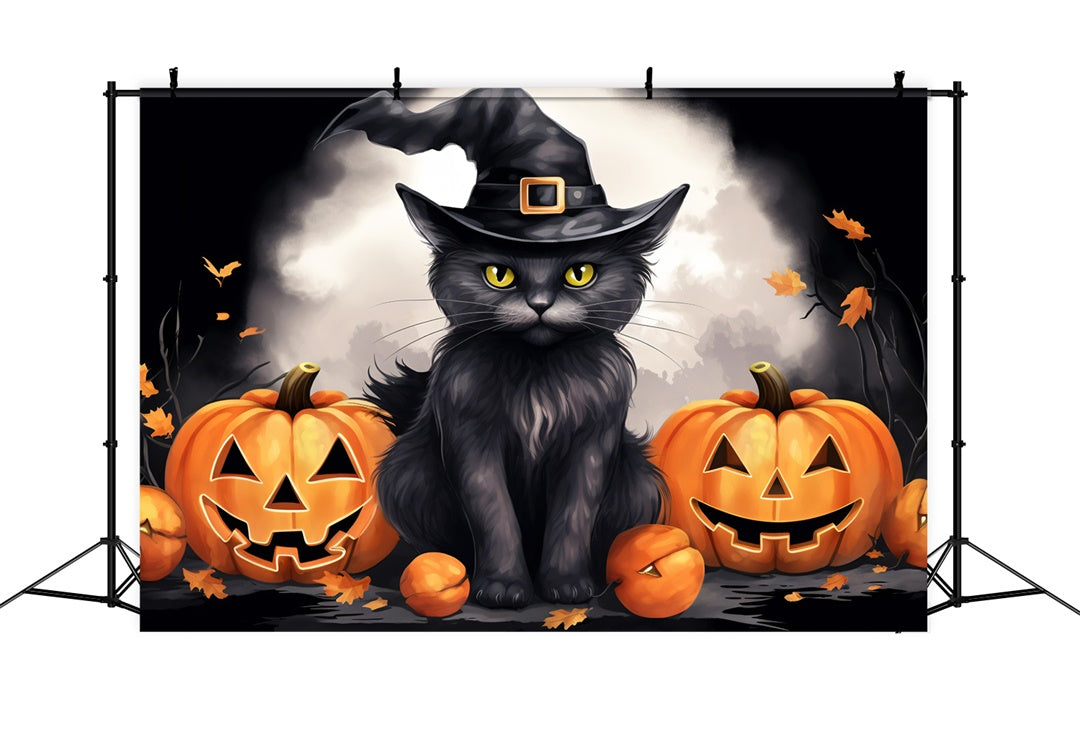 Enchanted Cat and Smiling Pumpkins Halloween Backdrop BRP8-172