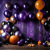 Purple and Black Balloons Halloween Party Backdrop BRP8-175