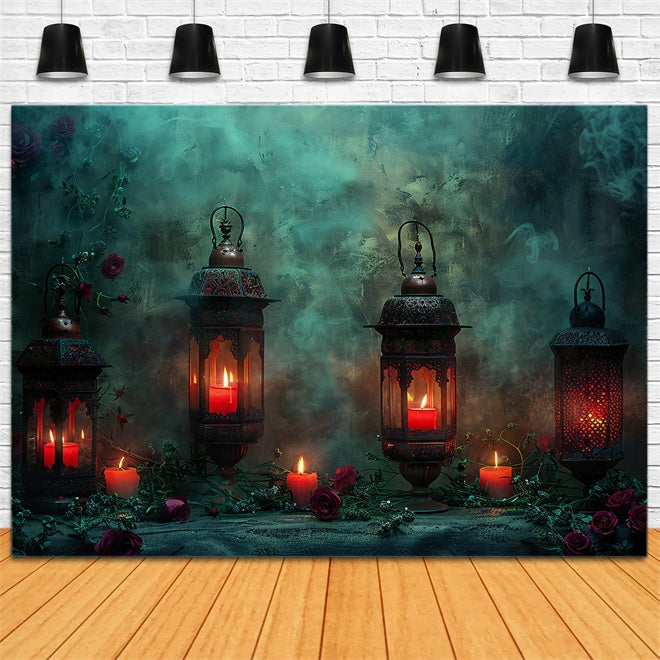 Fog with Lanterns and Roses Halloween Backdrop BRP8-177