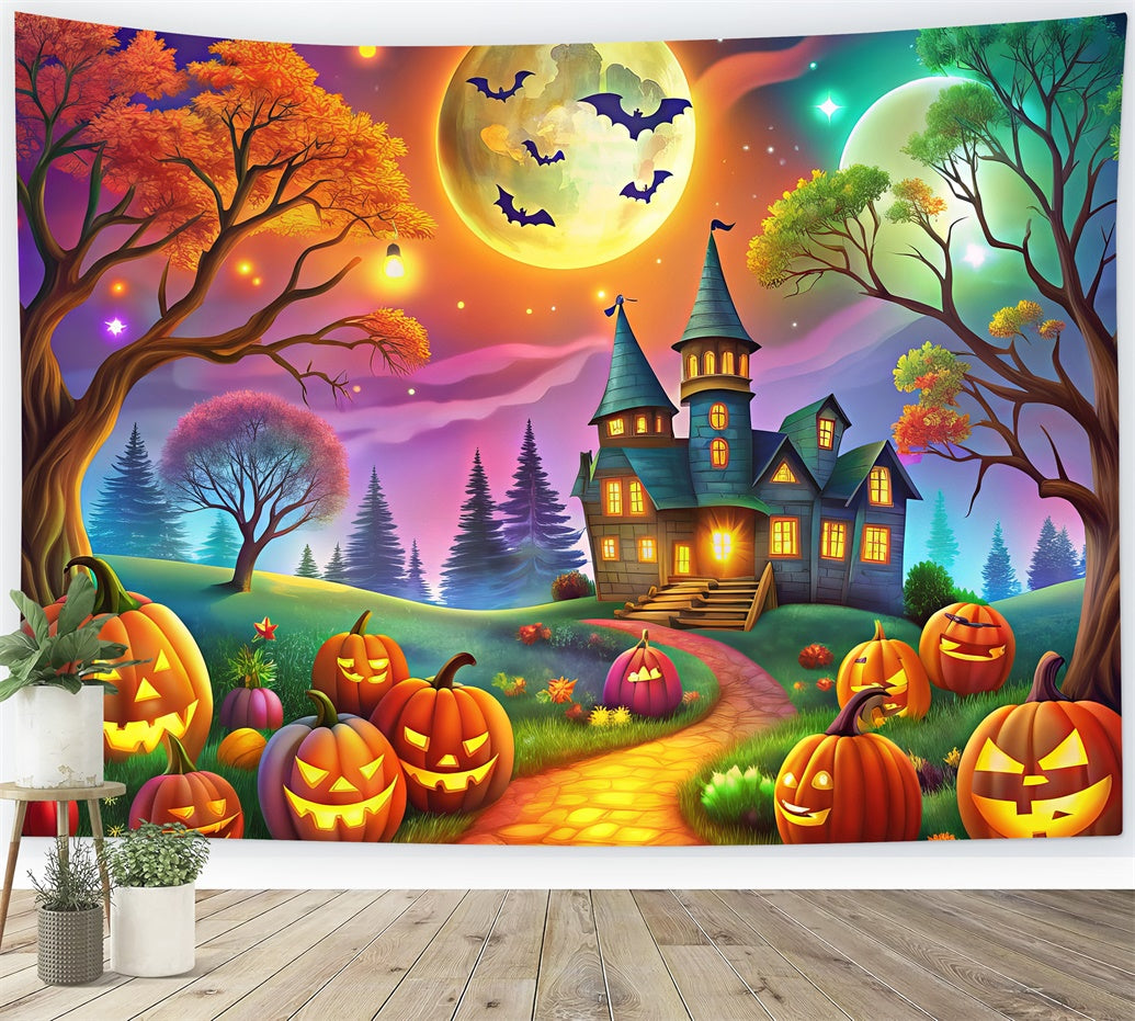 Fantasy Halloween Forest with Glowing Pumpkins Backdrop BRP8-178