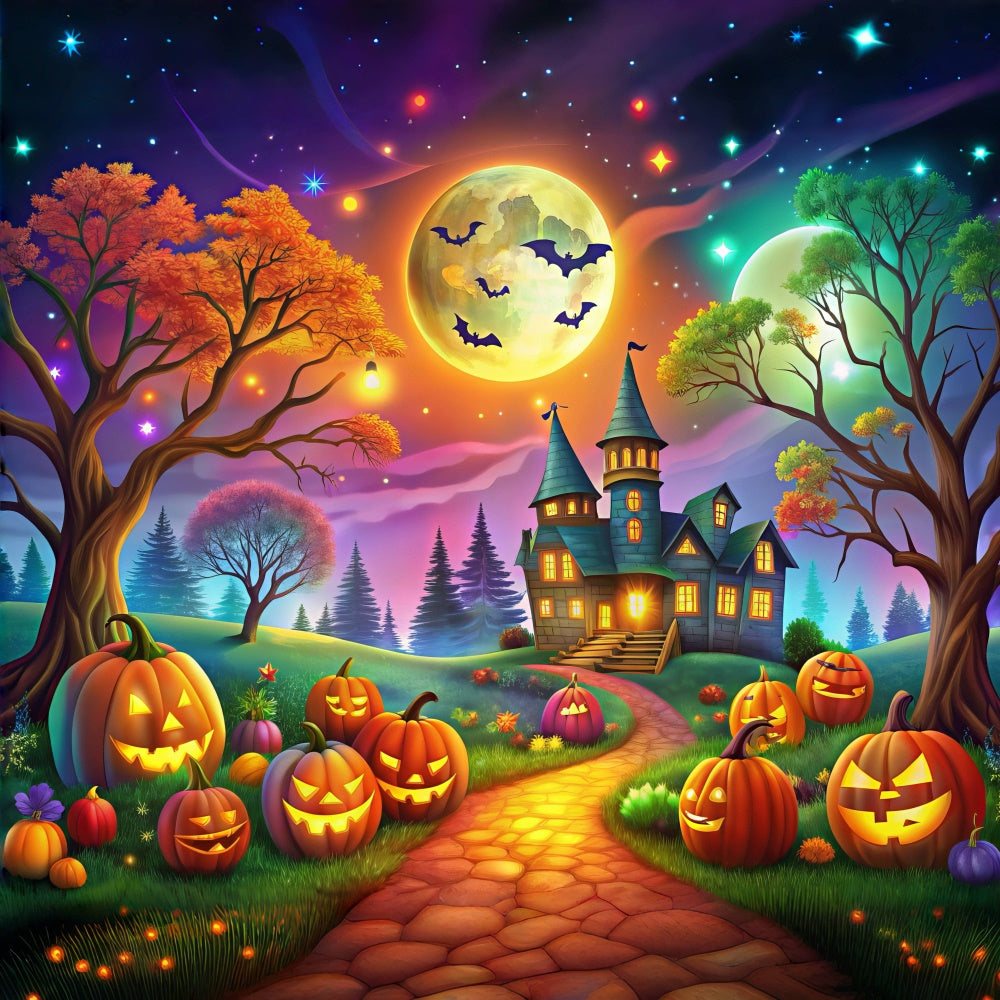 Fantasy Halloween Forest with Glowing Pumpkins Backdrop BRP8-178