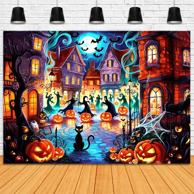 Ghouls and Pumpkins in Halloween Town Backdrop BRP8-181