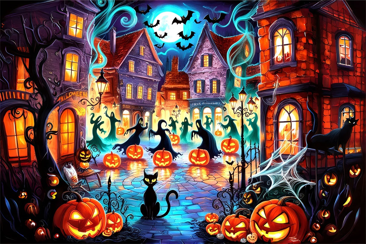 Ghouls and Pumpkins in Halloween Town Backdrop BRP8-181