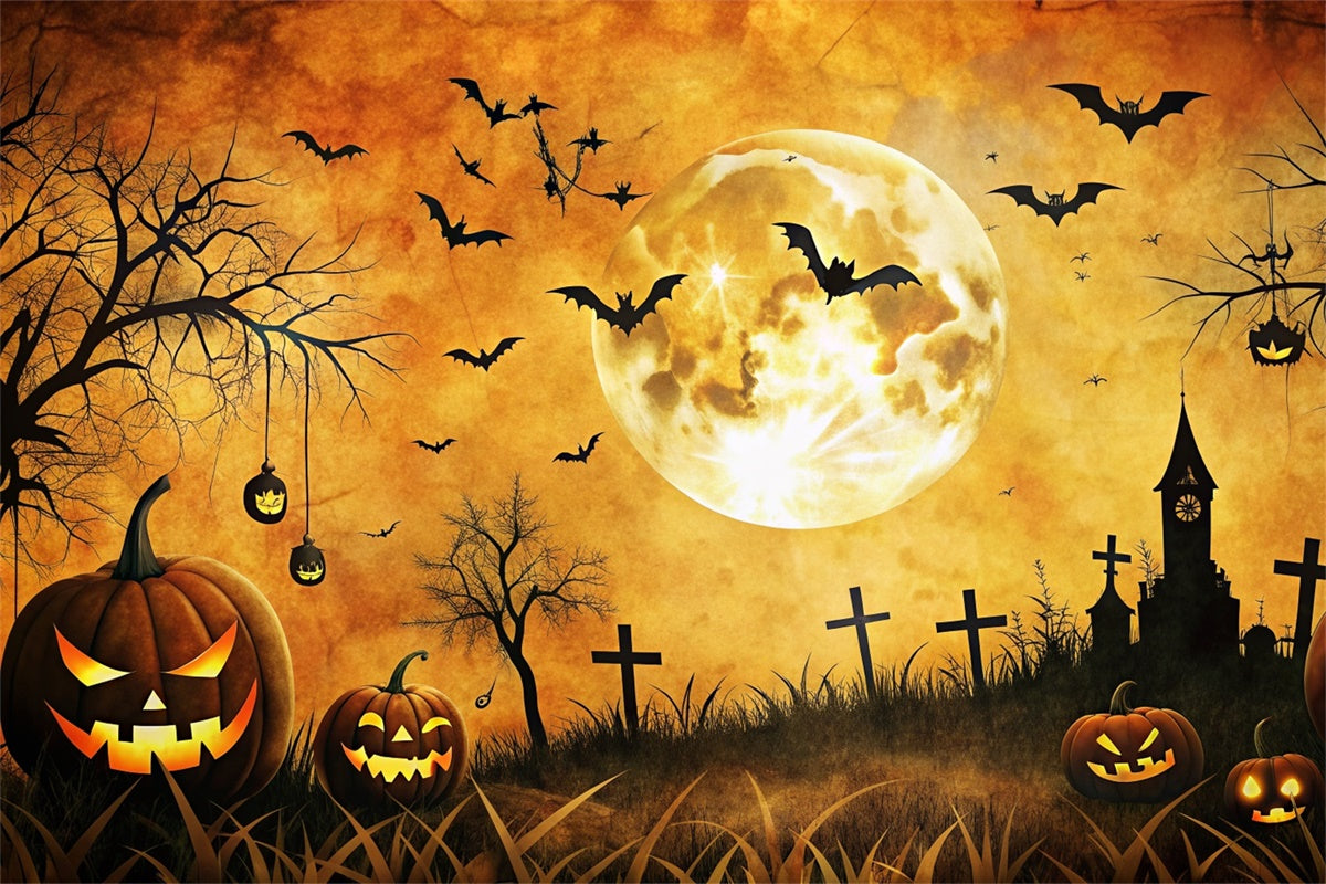 Creepy Graveyard and Full Moon Halloween Backdrop BRP8-182