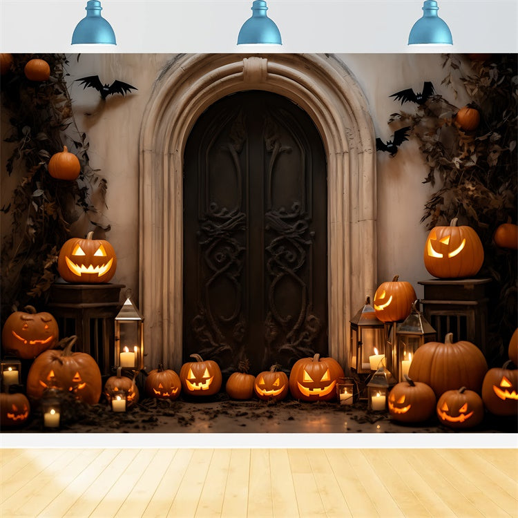 Eerie Pumpkin-Filled Doorway Halloween Backdrop BRP8-184