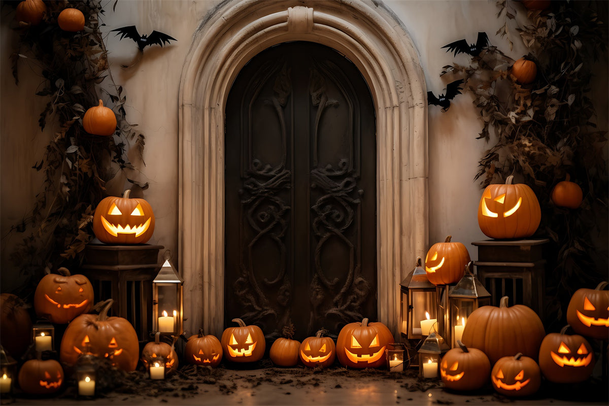 Eerie Pumpkin-Filled Doorway Halloween Backdrop BRP8-184