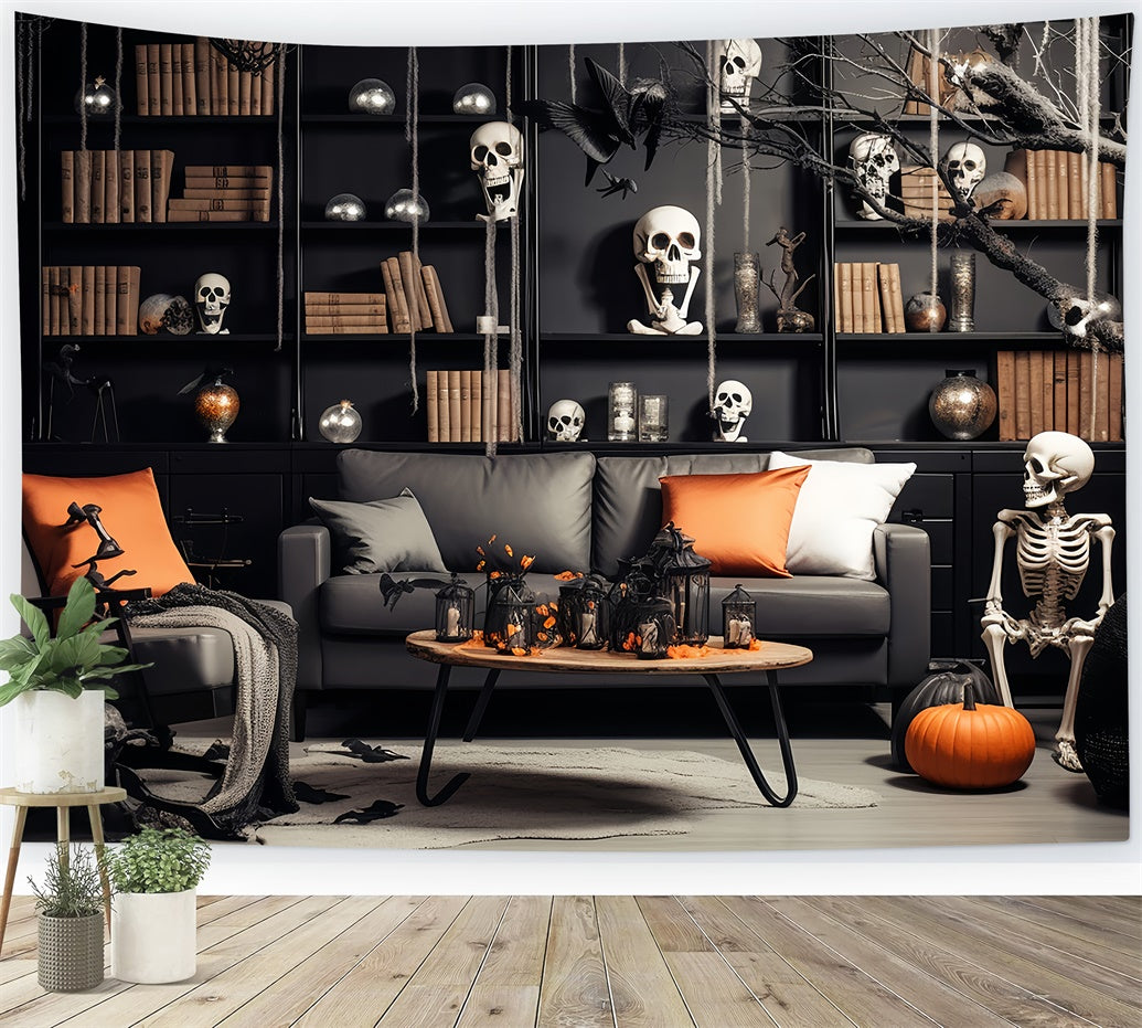 Skeleton Study Room Halloween Photo Backdrop BRP8-186