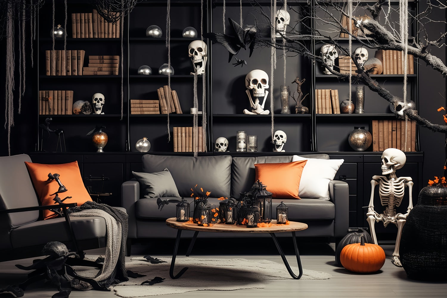 Skeleton Study Room Halloween Photo Backdrop BRP8-186