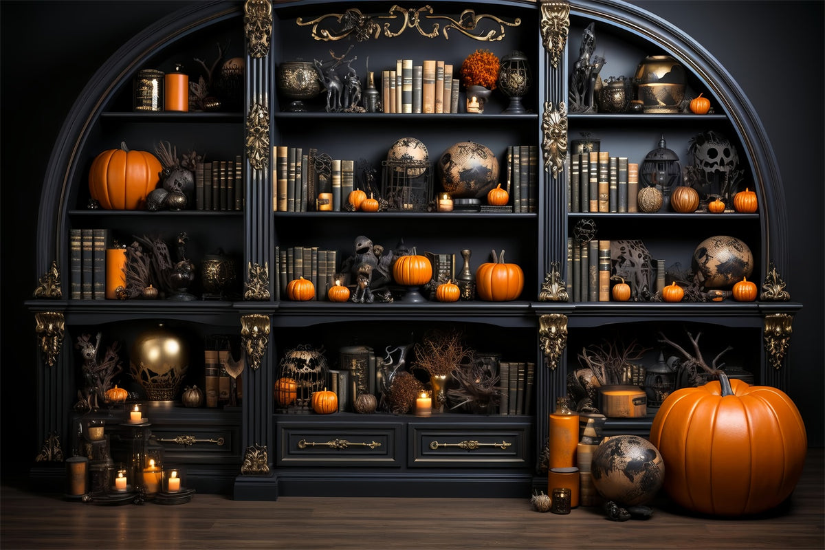 Spooky Gothic Shelves with Halloween Accents Backdrop BRP8-190