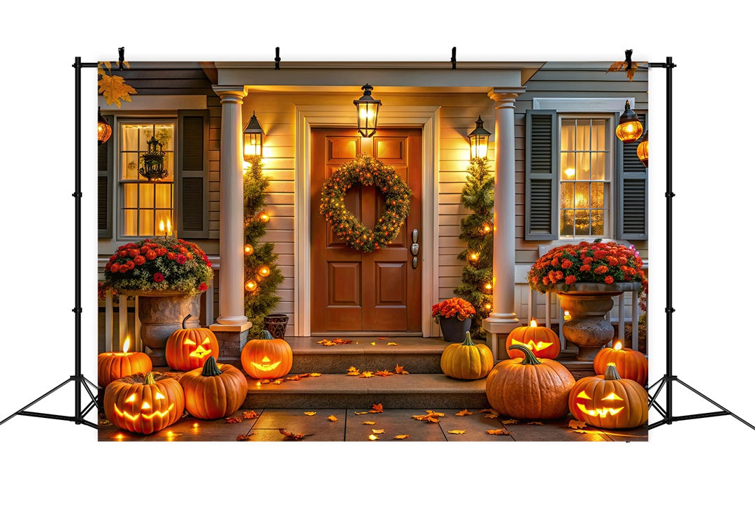 Halloween Front Porch with Festive Pumpkins Backdrop BRP8-191