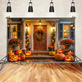 Halloween Front Porch with Festive Pumpkins Backdrop BRP8-191