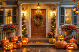 Halloween Front Porch with Festive Pumpkins Backdrop BRP8-191