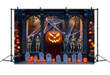 Halloween Window with Pumpkin and Skeletons Backdrop BRP8-194