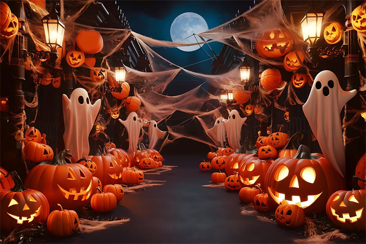 Moonlit Ghost Parade and Pumpkin Halloween Backdrop BRP8-195