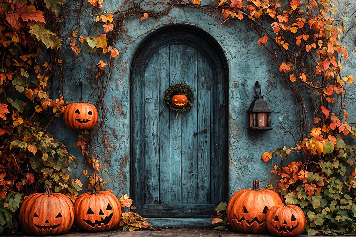 Halloween Doorway with Pumpkins and Vines Backdrop BRP8-198