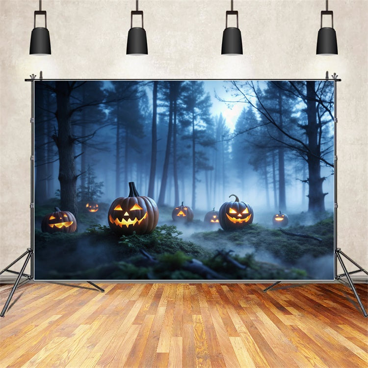 Halloween Misty Enchanted Woods and Pumpkins Backdrop BRP8-199