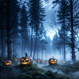 Halloween Misty Enchanted Woods and Pumpkins Backdrop BRP8-199