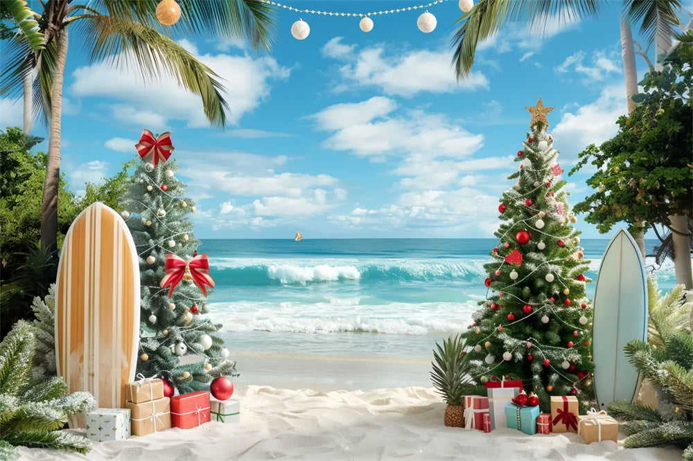 Christmas Palm Trees and Surf Backdrop BRP8-1