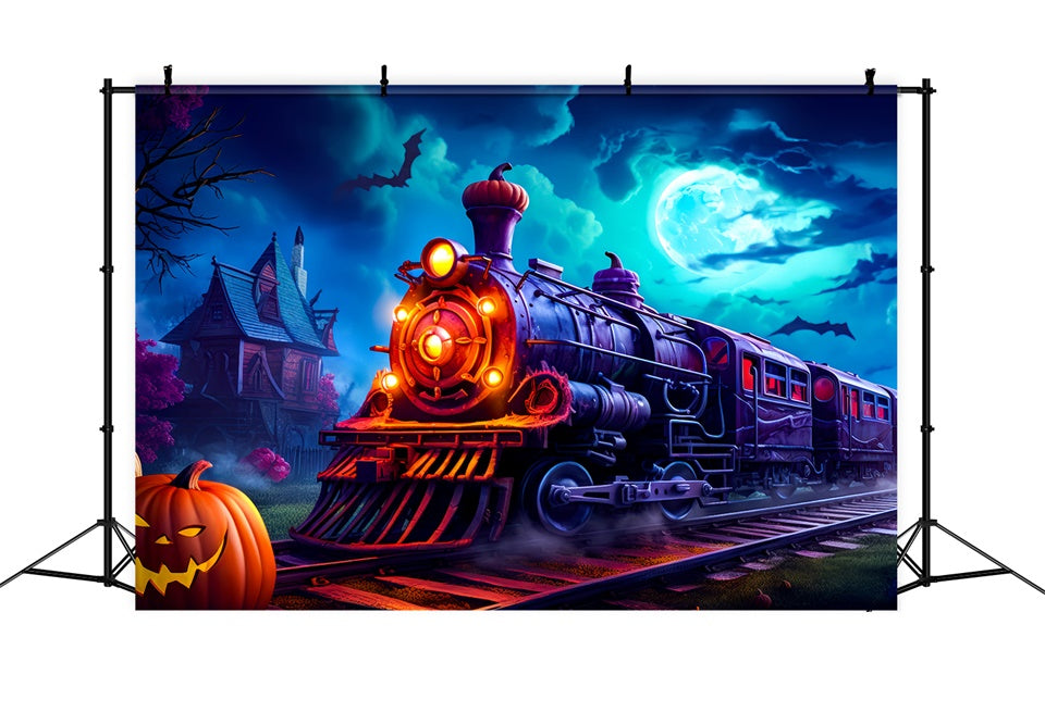 Halloween Haunted Pumpkin Express Train Backdrop BRP8-201