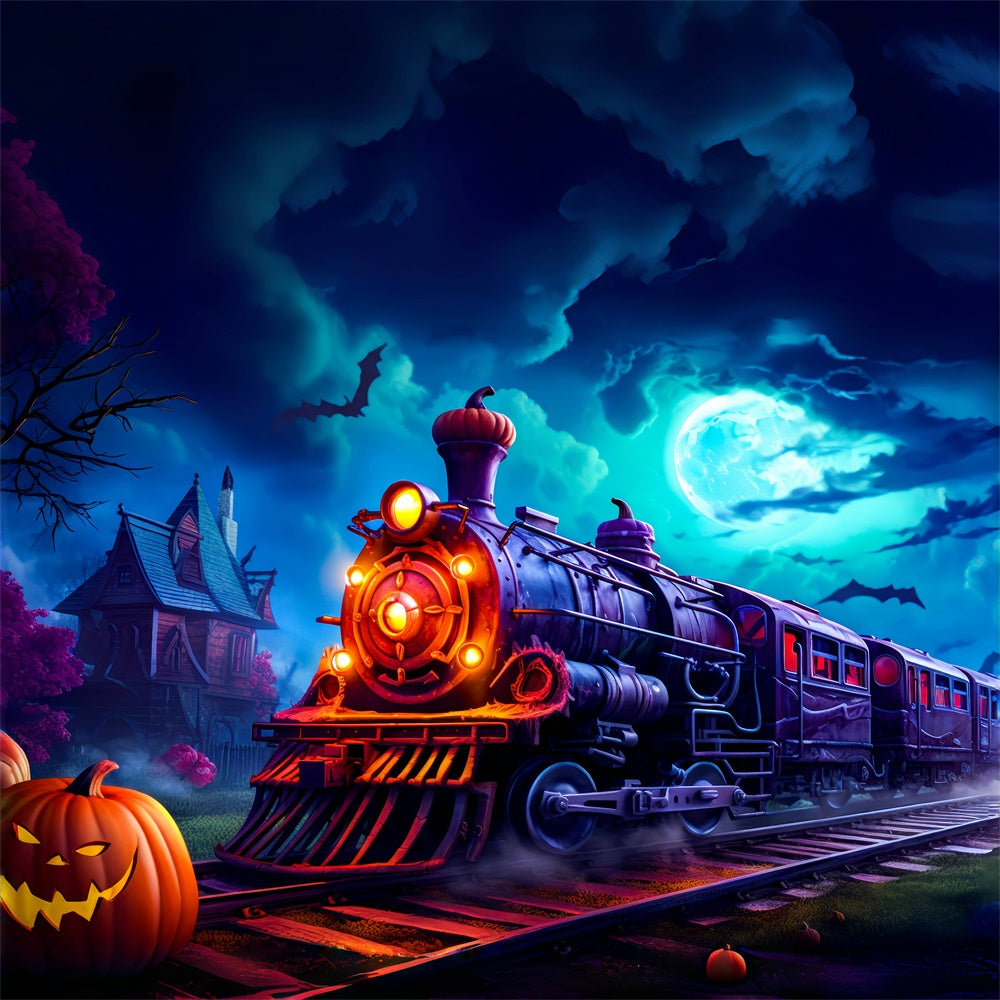 Halloween Haunted Pumpkin Express Train Backdrop BRP8-201