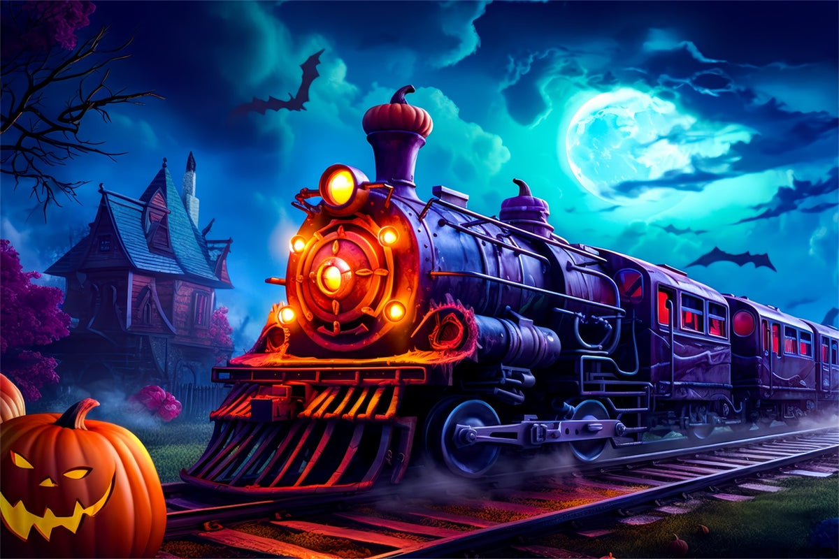 Halloween Haunted Pumpkin Express Train Backdrop BRP8-201