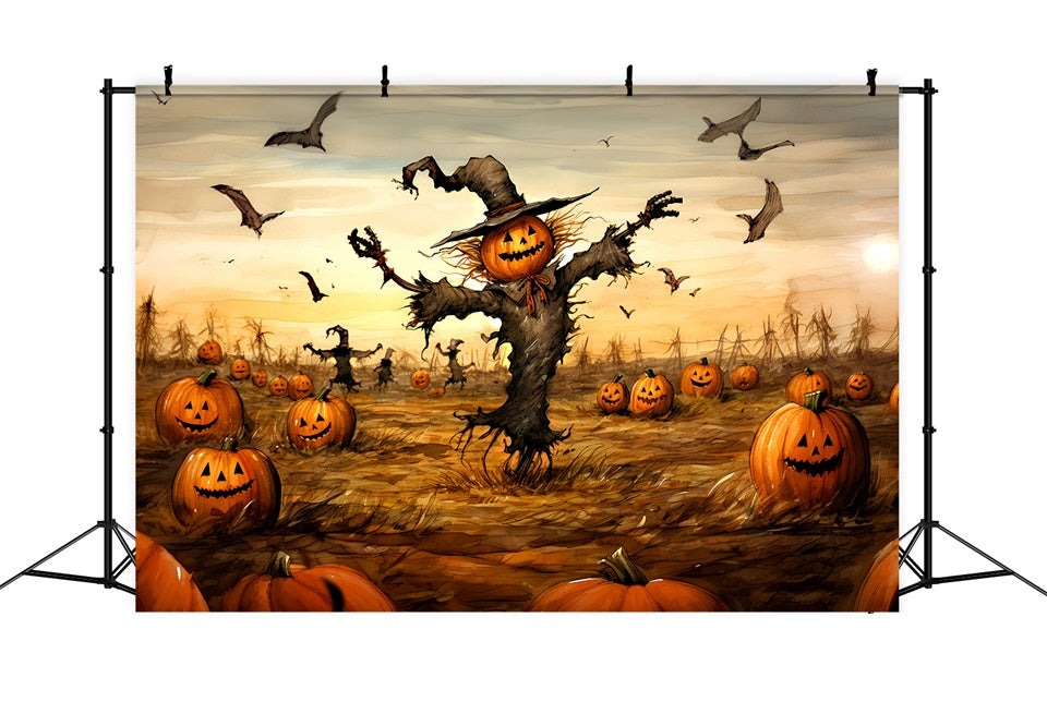 Halloween Spooky Scarecrow in Pumpkin Field Backdrop BRP8-202