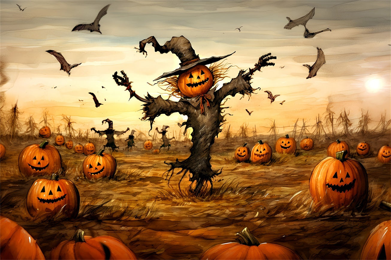 Halloween Spooky Scarecrow in Pumpkin Field Backdrop BRP8-202