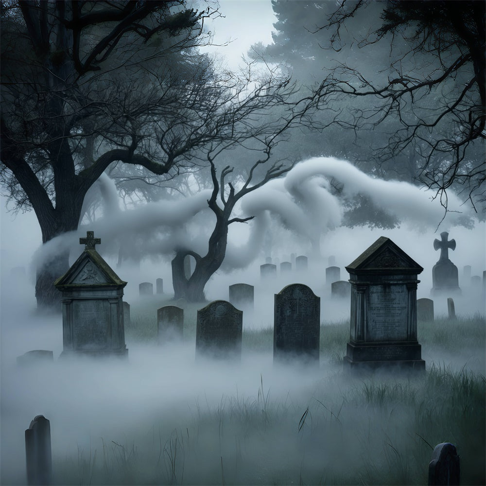 Halloween Haunting Graveyard with Eerie Mist Backdrop BRP8-206