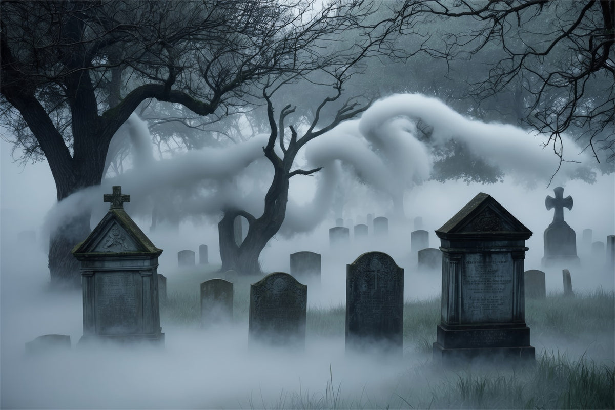 Halloween Haunting Graveyard with Eerie Mist Backdrop BRP8-206