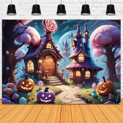 Halloween Candy Cottage Fantasy Night Backdrop BRP8-207