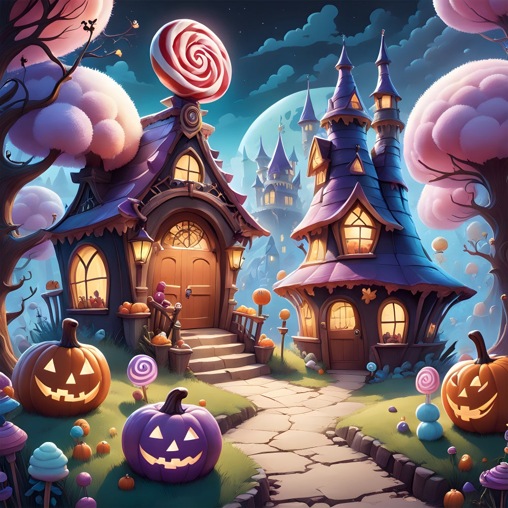 Halloween Candy Cottage Fantasy Night Backdrop BRP8-207