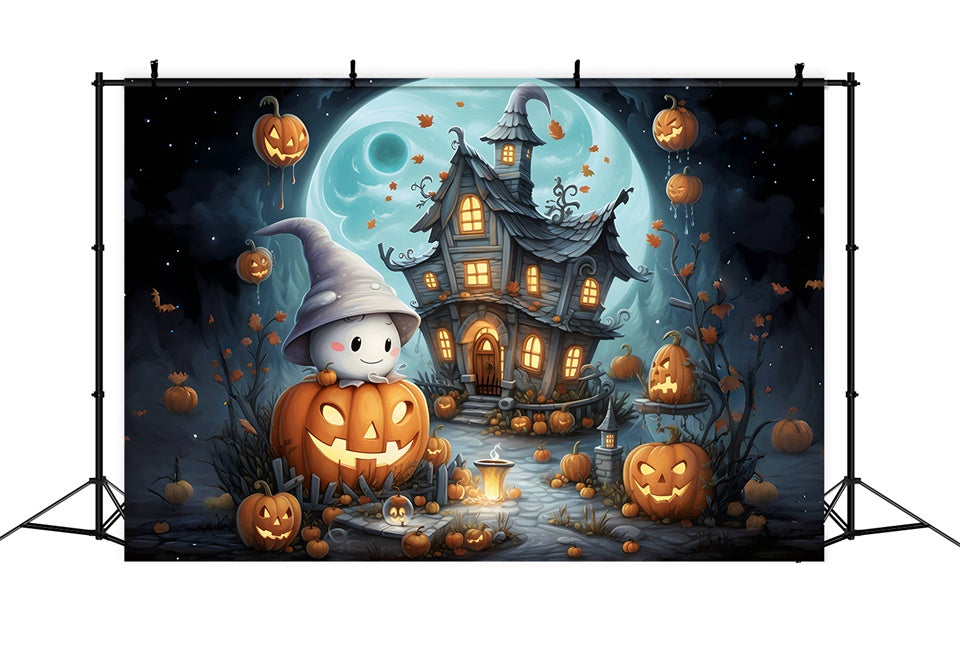 Sweet Ghost and Cottage Cute Halloween Backdrop BRP8-209