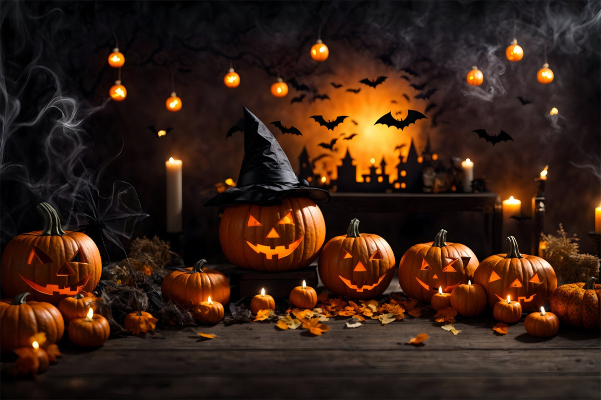 Halloween Witch Pumpkins and Candlelight Magic Backdrop BRP8-210