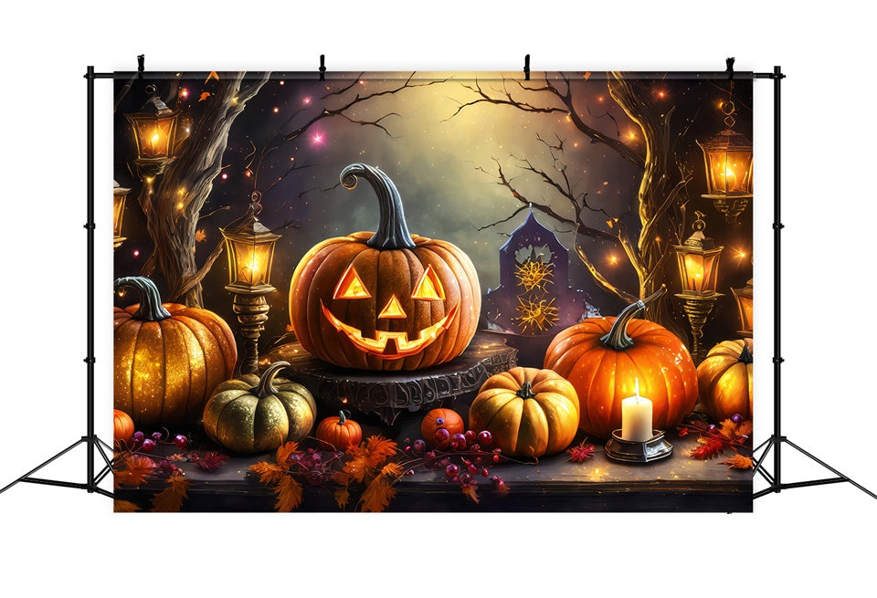 Halloween Glittering Lanterns and Harvest Pumpkins Backdrop BRP8-211