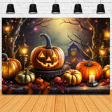 Halloween Glittering Lanterns and Harvest Pumpkins Backdrop BRP8-211