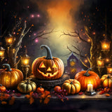 Halloween Glittering Lanterns and Harvest Pumpkins Backdrop BRP8-211