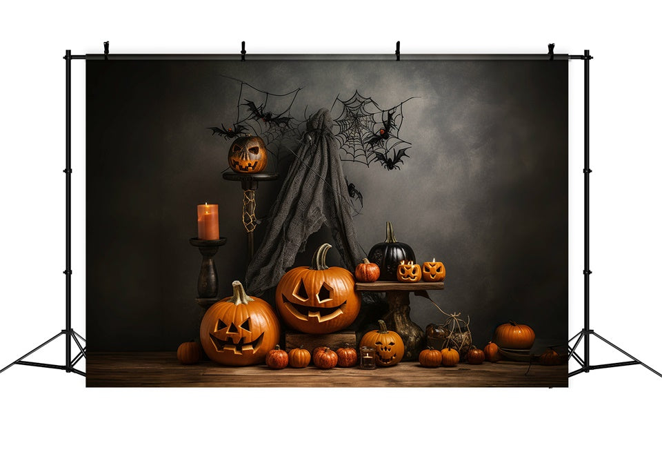 Halloween Dark Pumpkins and Spider Webs Backdrop BRP8-212