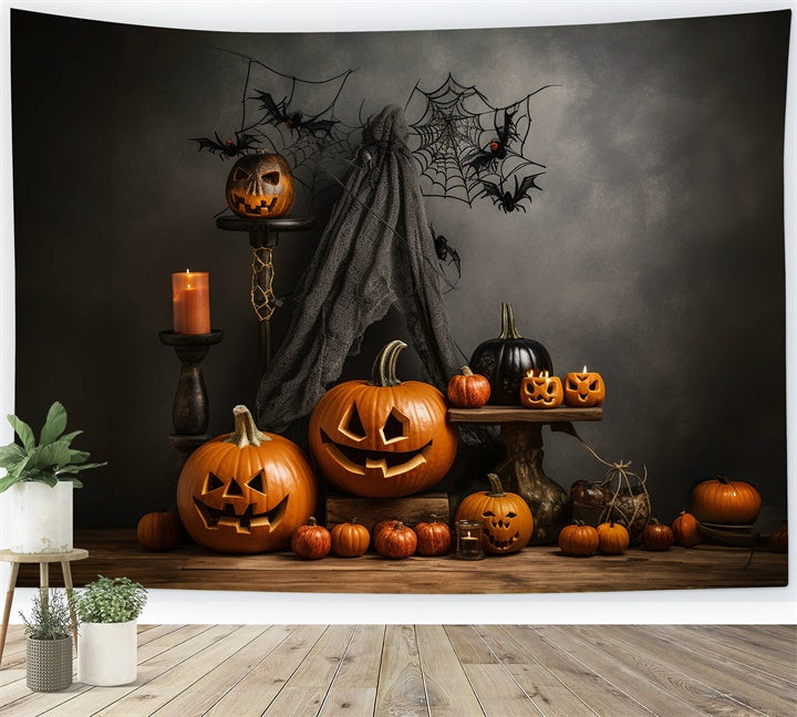 Halloween Dark Pumpkins and Spider Webs Backdrop BRP8-212