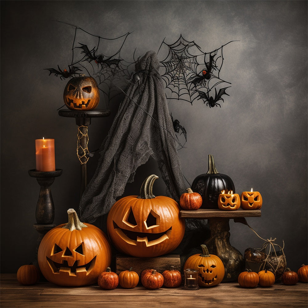 Halloween Dark Pumpkins and Spider Webs Backdrop BRP8-212