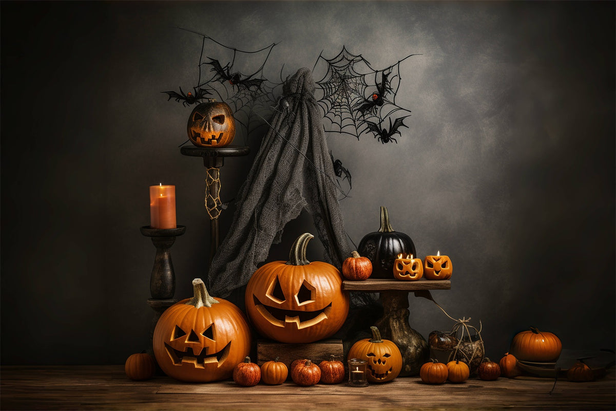 Halloween Dark Pumpkins and Spider Webs Backdrop BRP8-212