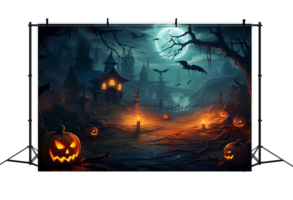 Halloween Sinister Bats and Manor Scene Backdrop BRP8-213