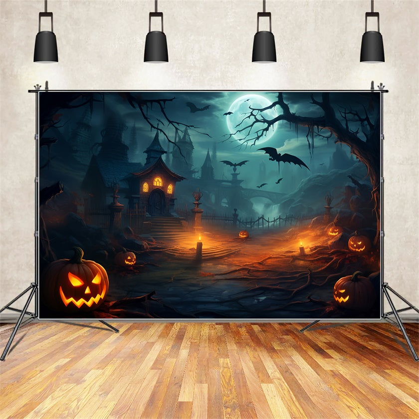 Halloween Sinister Bats and Manor Scene Backdrop BRP8-213