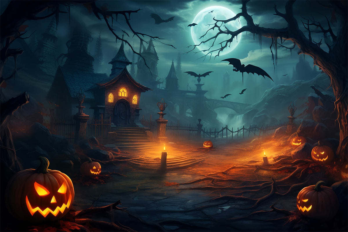 Halloween Sinister Bats and Manor Scene Backdrop BRP8-213